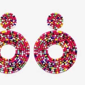 Beaded Circle Drop Earrings Colorful
